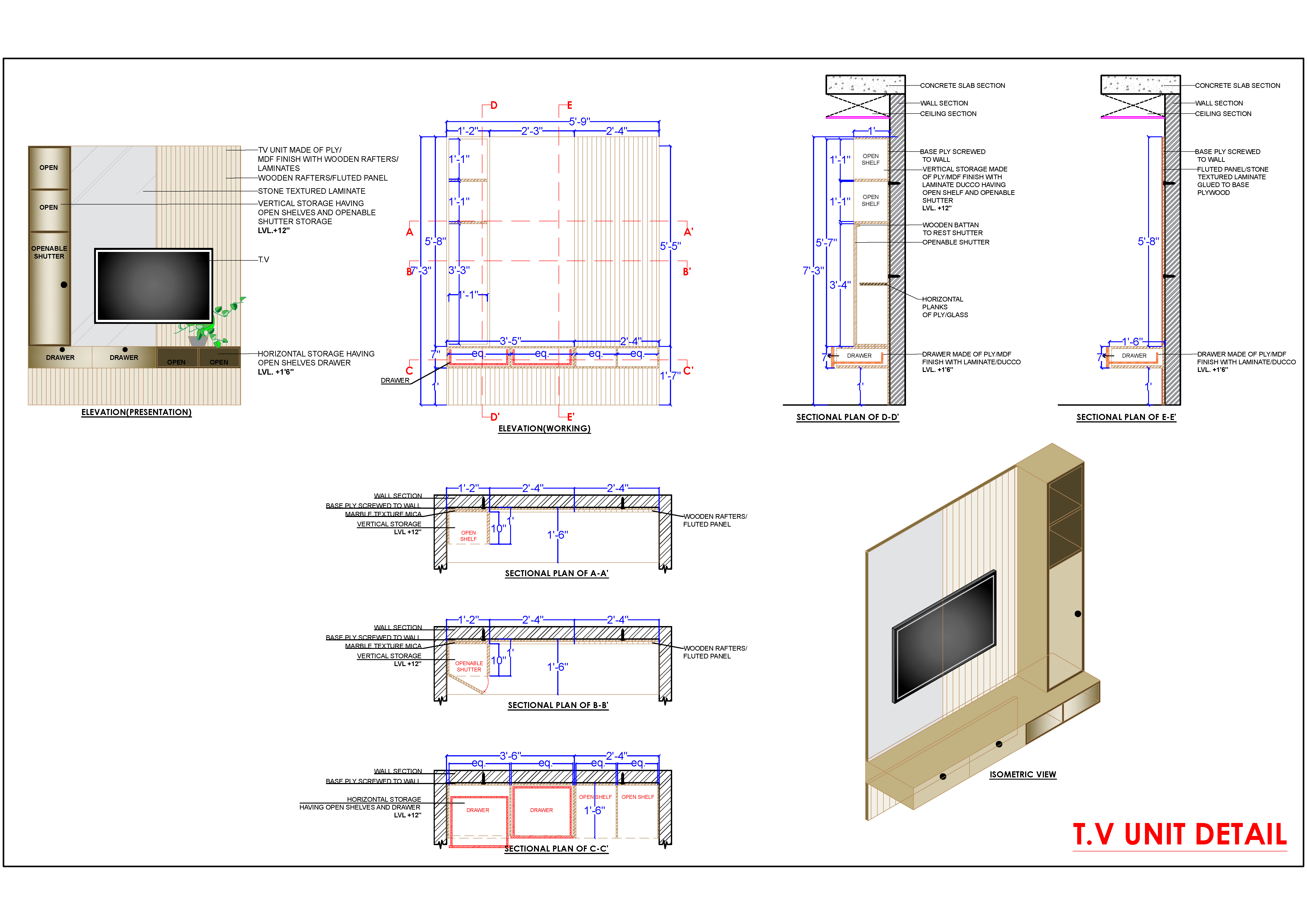 Modern TV Unit CAD Drawing